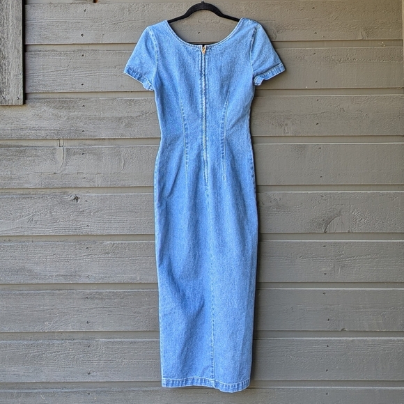 VTG 80s No Boundaries! Denim Bodycon Maxi Dress Size 3/4 - Picture 7 of 10